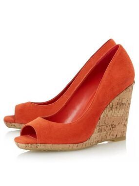Dune London Charlotte Orange Wedge Peep-Toe cork wedge sandals size 7